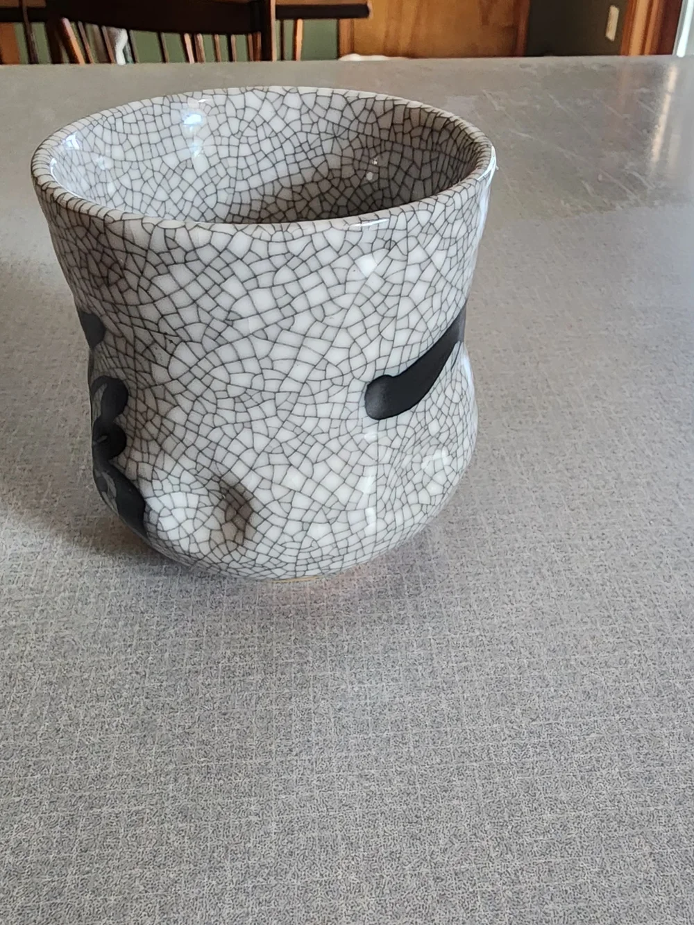 Black & White Crackle Ceramic Yunomi with Calligraphy